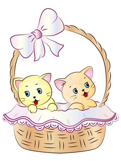 Kittens in Basket stock vector. Illustration of vector - 83879801