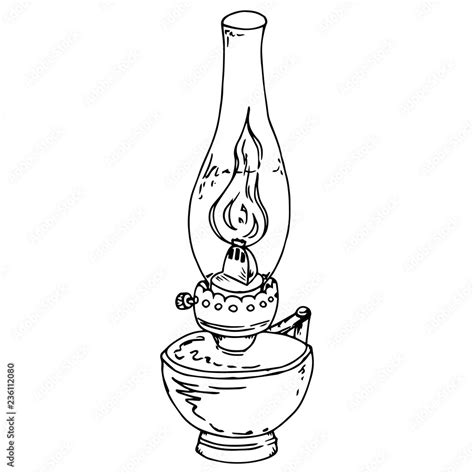 Kerosene lamp. Oil lamp. Vector illustration of a kerosene lamp. Hand drawn old oil lamp. Stock ...