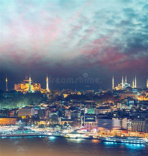 Istanbul Night Aerial View with City Mosques Stock Photo - Image of ...