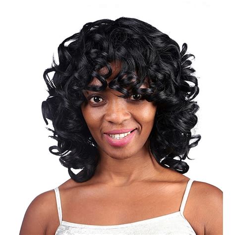 Synthetic Wig Curly Afro Curly Afro Layered Haircut Wig Medium Length ...