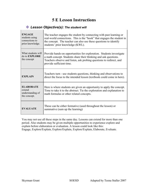 Math 5 E Lesson Model