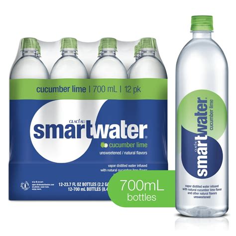 (12 Bottles) smartwater cucumber lime, vapor distilled premium bottled water, 23.7 fl oz ...