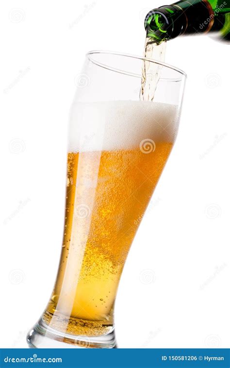 Pouring Beer from Bottle To Glass on White Background Stock Photo - Image of goblet, draft ...