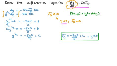 Question Video: Solving a First-Order Separable Differential Equation Given in the Normal Form ...