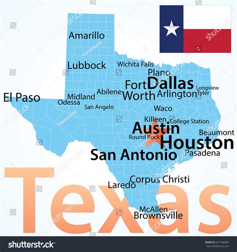 Texas - Map With Largest Cities, Carefully Scaled Text By City Population. Stock Vector ...