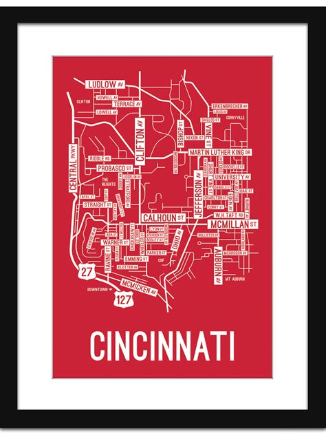 Cincinnati, Ohio Street Map Screen Print - School Street Posters