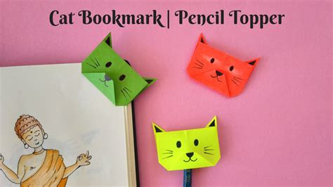 Origami Cat Bookmark | Origami Cat Pencil Topper | How to make a Corner ...