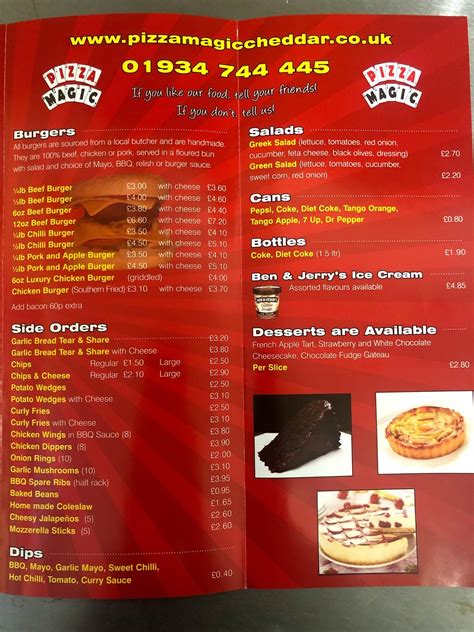 Menu at Pizza Magic fast food, Cheddar