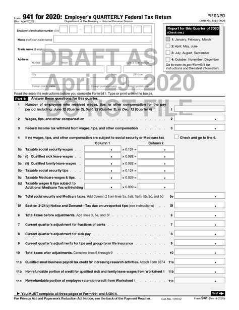 941 Worksheet 1 2020 Fillable Pdf