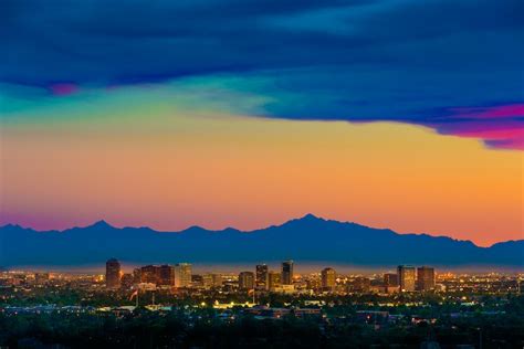 Phoenix Arizona skyline panorama cityscape sunset, aerial from ...