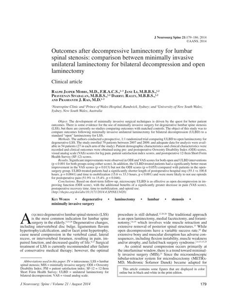 (PDF) Outcomes after decompressive laminectomy for lumbar spinal ... · procedure is still ...