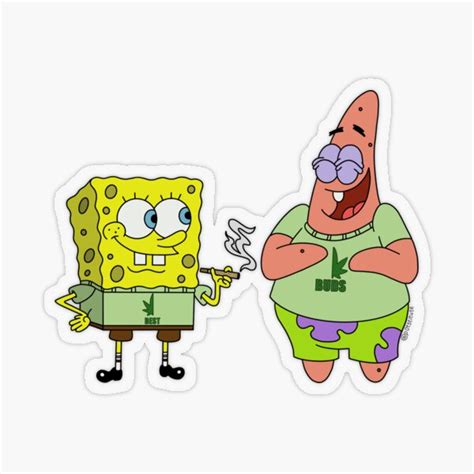 "Spongebob and Patrick Smoking Weed Cannabis Cartoon Art " Sticker by ...