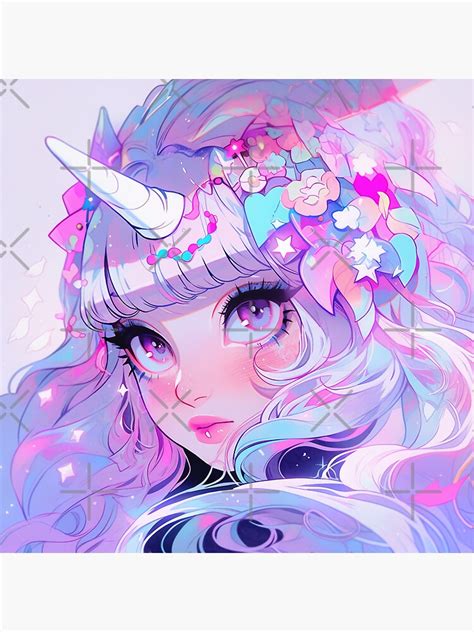 "Adorable Pink Purple Floral Unicorn Anime Girl" Sticker for Sale by bubblegoth | Redbubble