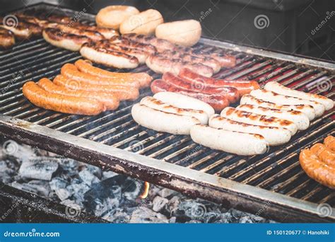 Sausages on Barbecue Grill - Grilling Sausage Stock Image - Image of market, fast: 150120677