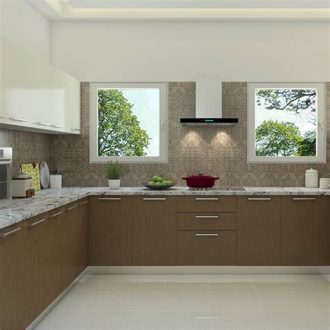 Beautiful brown shades in a wood finished modular kitchen. | Modular ...