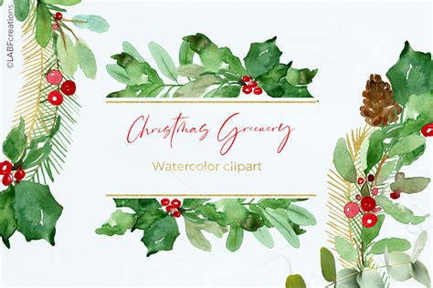 Watercolor Christmas Greenery Clipart By LABFcreations | TheHungryJPEG