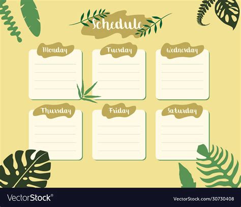 Cartoon schedule template with botanical design Vector Image