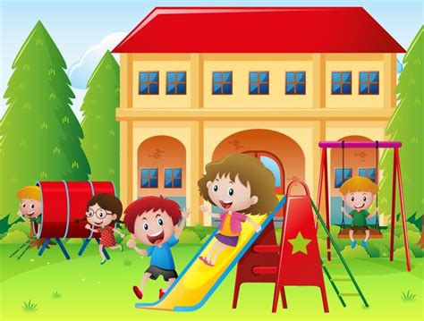 Children playing at school playground 381756 Vector Art at Vecteezy