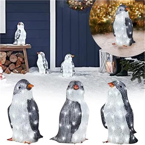 3 Pack Light-Up Penguin Christmas Outdoor Yard Decorations, Xams Pre-Lit Acrylic Penguin Stake ...