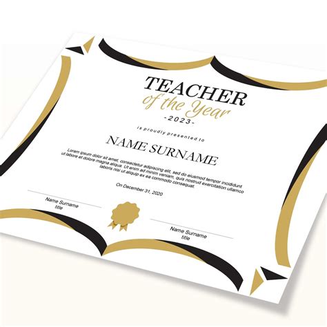 Teacher of the Year EDITABLE Certificate Template Printable | Etsy