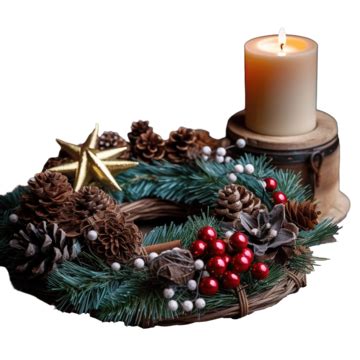 Christmas Wreath In A Star Tray With A Candle, Beautiful Decor In ...
