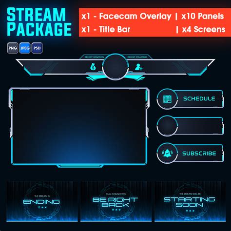 Futuristic Sci-fi Twitch Gaming Stream Overlay pack Blue - Facecam, x10 ...