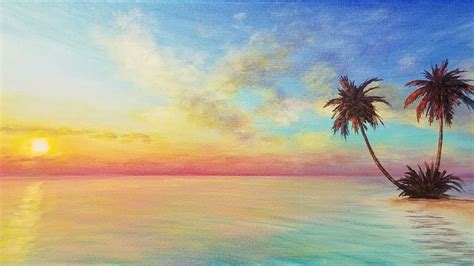 Seascape Sunset Panorama Acrylic Painting LIVE Tutorial - YouTube