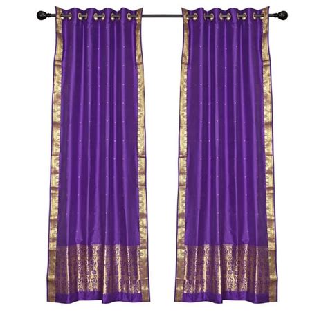 2 Boho Purple Indian Sari Curtains Ring Top Window Panels Drapes - Bed Bath & Beyond - 29104312