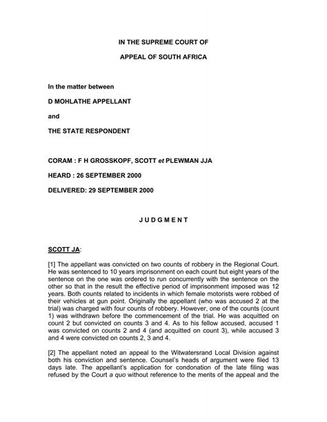 IN THE SUPREME COURT OF APPEAL OF SOUTH AFRICA In the ...