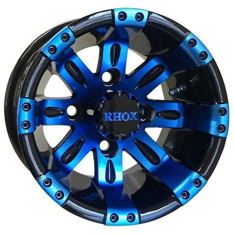 10" Golf Cart Wheel, Black/Blue Rim & Center Cap, 10x7 ET-25