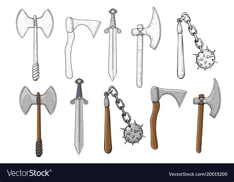 Old set of weapons hand drawn sketch Royalty Free Vector