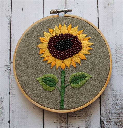 Embroidery hoop art flowers Embroidered sunflower decor Great | Etsy