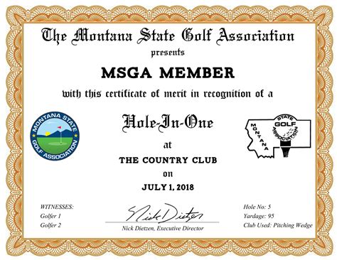 Hole-in-One Certificates – Montana State Golf Association