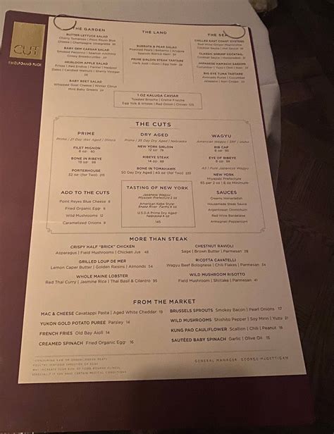 Menu at CUT by Wolfgang Puck steakhouse, New York City