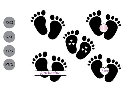 Baby Footprint SVG File, Baby Feet SVG, DXF. Baby Feet Monogram SVG. By ...