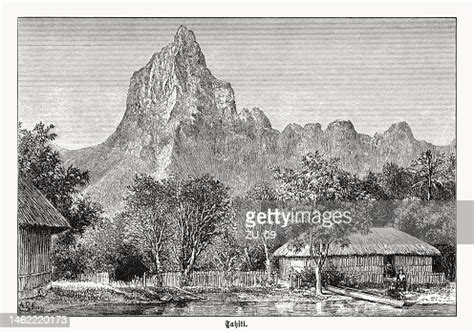 Mount Rotui Moorea Tahiti French Polynesia Wood Engraving Published ...