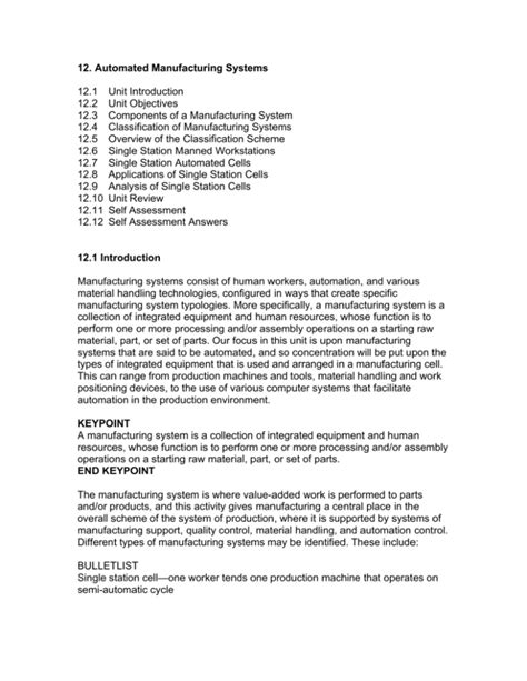 Unit 12 Automated Manufacturing Systems