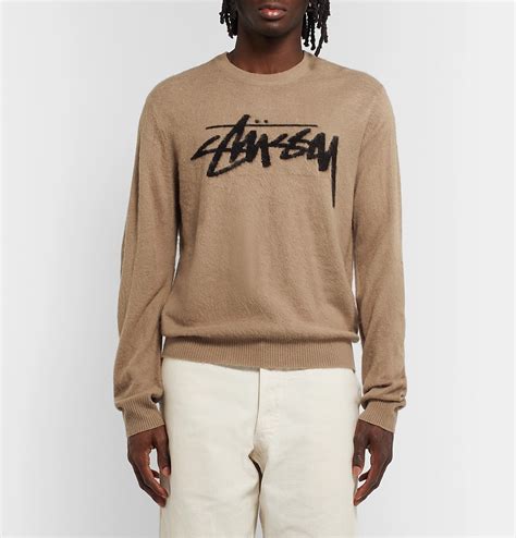 Stüssy - Logo-Intarsia Brushed-Knit Sweater - Neutrals Stussy