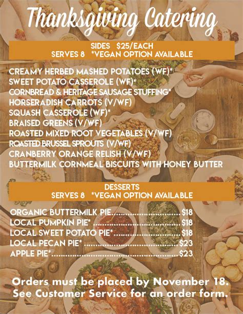 Thanksgiving Catering Menu | Tidal Creek Co-op