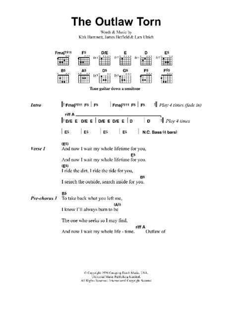 The Outlaw Torn by Metallica - Guitar Chords/Lyrics - Guitar Instructor