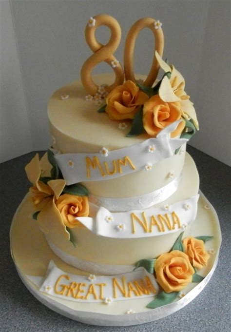 80th birthday cake in yellow - Cake by barbscakes | Mom's Bday | Pinterest | 80th birthday cakes ...