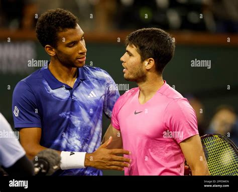 March 16, 2023 Felix Auger-Aliassime of Canada congratulates Carlos ...