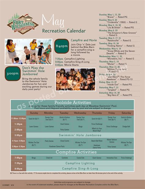 Fort Wilderness Activities Schedule - May 2016 - Activities - Fort Fiends