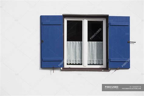 Bright Blue Shutters — outdoors, Window Coverings - Stock Photo ...