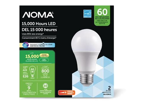 NOMA A19 E26 Base Dimmable LED Light Bulbs, 5000K, 800 Lumens, Daylight, 60W, 2-pk | Canadian Tire