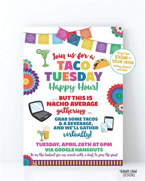 Virtual Taco Tuesday Invitation Virtual Happy Hour - Etsy