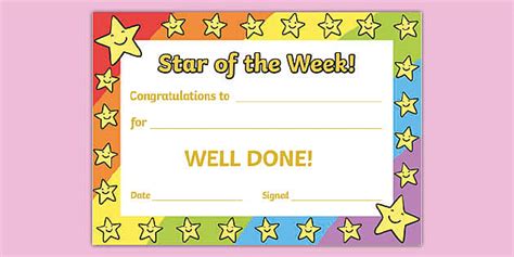 👉 Star of the Week Award Certificate