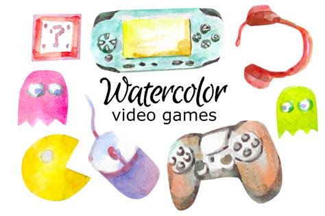 Video Games Watercolor Clipart Graphic by goodfairyclipart · Creative ...