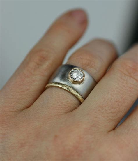 full moon moissanite and palladium wide band engagment by lolide | Wedding rings, Fashion rings ...