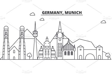 Germany, Munich architecture line skyline illustration. Linear vector ...